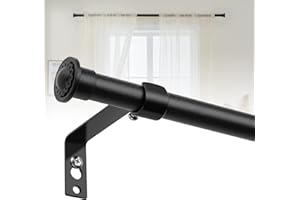FLY HAWK Tringle Rideau, 71-200cm Tringle à Rideaux Extensible Ensemble avec Supports en Acier Inoxydable - 16mm de Diamètre Tringle à Rideaux Style Rustique Mat/Noir Mat