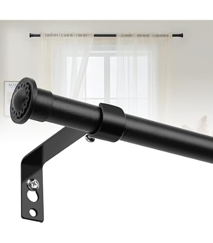 Tringle à Rideaux Extensible Œillets - 78-198 Cm Noir - Support Réglable
