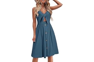 VOTEPRETTY Womens Summer Dresses Tie Front Beach Dress Spaghetti Strap Sundress with Pockets for Party Vacation