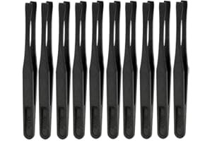 ABMRO Set di 12 pinzette antistatiche in plastica per elettronica, gioielli fai da te, strumento di riparazione – curvo dritto gomito rotondo punta antistatica di precisione, nero