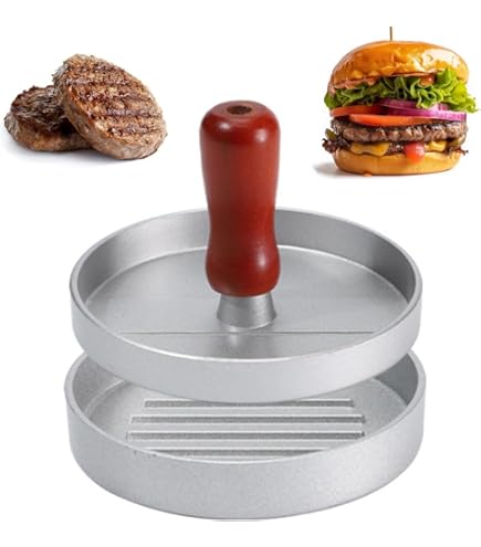 Buddy's BBQ - Burgerpers, Hamburgerpers, Burgerpasteitjes, Hamburger, Groenteburger, Antiaanbaklaag, Aluminium, Handgreep van polypropyleen, inclusief 100 vel papier, 12 cm buitenkant