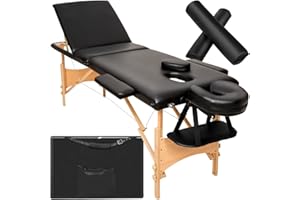 tectake® 3 Zonen Massageliege, belastbar bis 250kg, Mobile Massagebank, Set mit Zubehör, Polsterung, Rollen, Holzgestell, Tragetasche, als Kosmetik Stuhl, Möbel für Studio, höhenverstellbar - schwarz
