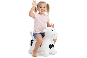 Curvaso Animal Bouncy Hopper with Pump for Kids Inflatable Ride-On Toys Gift, Indoor & Outdoor, White Bull Cow
