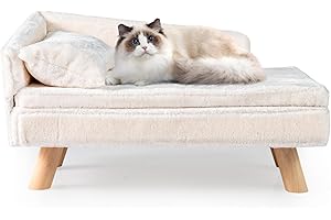 Maxmass Elevated Pet Sofa Bed, Dog Couch with Removable Cushion and Sturdy Wood Legs, Pet Lounge Chair for Dogs Cats (Beige, 71 x 43 x 40cm)