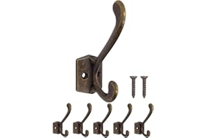 Fuxxer® - Set da 5 ganci appendiabiti in ferro, per cappotti e asciugamani, ottone anticato, bronzo, stile vintage, retrò, rustico, ovale