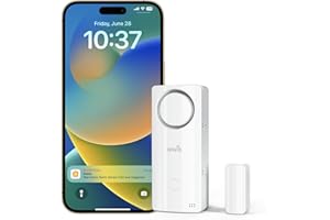 Onvis Sensor de Contacto Thread, Sensor de Puerta de Entrada con Termómetro Higrómetro, Alerta Antirrobo para el Sistema de Seguridad del Hogar, 120 dB, Volumen Ajustable, Compatible con Apple Homekit