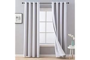 MIULEE Tende Oscuranti per Interni 2 Pezzi, Tenda Grigio Bianco Moderna per Soggiorno, Tenda Oscurante Finestra Camera da Letto Salotto, Tende Termiche Isolanti per Interni con Anelli, 2x 140x215 CM