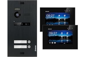 Nonic Balter EVO Video-Türsprechanlage Set 2 Familienhaus (1x Türstation mit Kamera Schwarz, 2X Touchscreen 7 Zoll LCD-Monitor Schwarz, 2-Draht Bus, 150° Kamera, Türöffner, Interkom)
