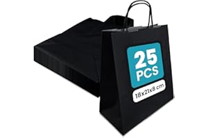 Netuno 25 borse colorate carta nero 18 x 21 x 8 cm sacchetti Kraft con manici borse spesa resistenti ecologiche per regali negozi eventi sacchetti portaoggetti colorati shopper paper bags