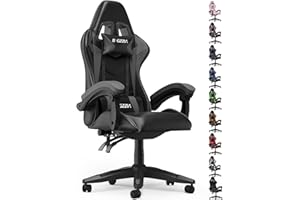 ‎BIGZZIA bigzzia Gaming Stuhl Gaming Chair-Ergonomischer PC Stuhl, 90-135° Rückenlehne PC Stuhl mit Kopfstütze Lendenstütze, Gamer Sessel für Jugendliche und Erwachsene (ohne LED, Schwarz-Grau)