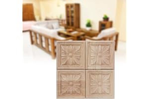 UNIFUN 4 Pcs 6x6 cm Sculpture À Carreaux Applique Non Peint Decal pour Décoration De Meubles en Bois Naturel Appliques Carré Fleur Sculpture Stickers Décoratif en Bois Artisanat (4#)