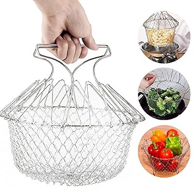 Epochair Panier de chef en acier inoxydable pliable vapeur rincer Frire Bonde Tamis Filet de cuisine Outil de cuisson pour les aliments Frits ou fruits