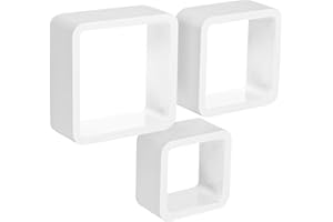‎WOLTU WOLTU Wandregal Cube CD Regal 3er Set Hängeregal Würfel Dekoregal Schweberegal, weiß RG9236ws