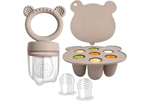 WeSweet Karmnik na owoce dla niemowląt – silikonowy podajnik żywności na owoce – foremki do zamrażarki na mleko matki do ząbkowania i karmienia niemowląt – idealny prezent dla mamy (zestaw piaskowy)