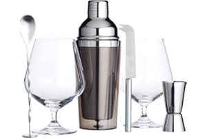 ‎BAR CRAFT BarCraft, Luxuriöses Gin-Geschenkset mit Gin-Gläsern, Cocktail-Shaker, Cocktail-Rührlöffel, Doppelseitigem Barmaß, Barmesser und Getränkemix-Rezept – Edelstahl