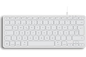 Perixx PERIBOARD-332MW Teclado Compatible con Mac OS Mini Retroiluminado con Cable - Teclas de Tijera Delgadas con Fuente Grande - LED Blanco - Disposición Española con Ñ