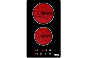 ISEASY Plaque Vitrocéramique 2 Feux, Plaque de Cuisson en Vitrocéramique 2 Foyers Encastrable Plaque 2 Feux - 3000W, 29cm