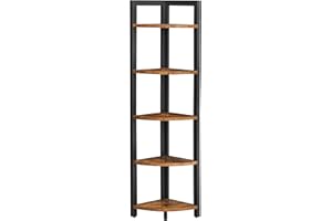 VASAGLE Étagère d'angle à 5 Niveaux, Bibliothèque du Coin, Meuble de Rangement Polyvalent, Porte-Plantes, pour Salon, Chambre, Bureau, Style Industriel, Marron Rustique et Noir LLS803B01