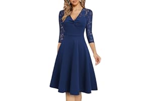 HOMEYEE Damska sukienka koktajlowa w stylu vintage, dekolt w serek, długość do kolan, elegancka sukienka wieczorowa na wesele A291