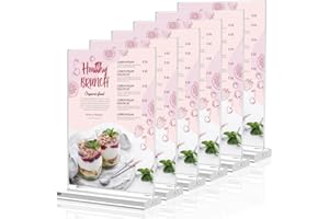 BASONG A4 Display Stand - 6 Pack T-Shape Acrylic Sign Holder, Clear Perspex Double-Side Poster Menu Holder for Shop, Office, Hotel, School, Picture, Documents (T-Shape, A4)