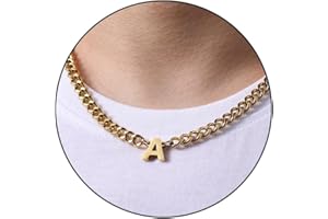 Esmoly Chaine Acier Inoxydable Collier Homme Lettre A-Z Argent Or Noir Chaîne Cubaine Réglable Cadeau Homme Garçon 18+2 Inches