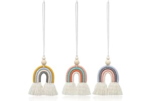 GFAMOUS 3 Pezzi,Arcobaleno Macrame da Parete,Macrame Arcobaleno Decorazioni da Parete,Con Perline di Legno Quattro Fili Macrame Per Cameretta dei Bambini Soggiorno Camera da Letto Decor(6.2x11.5cm)