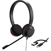 Jabra Evolve 20 Stereo Kulaklık - Pasif G&uuml;r&uuml;lt&uuml; &Ouml;nleyici VoIP Softphone i&ccedil;in Microsoft Sertifikalı Kulaklık - USB-C/A - Siyah