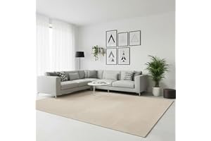 RUGURA Alfombra de Salón Dormitorio Habitación Comedor Pelo Corto y Suave Grande 150x220 cm Beige Unicolor Moderna Nordica Lavable Antideslizante