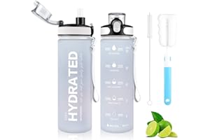 MYFOREST Water Bottle, Large Spout for Gulp/Removable Straw for Sip, Anti-Scratch Time Marker for Motivational Hydration, Drop-Resistant/BPA-free