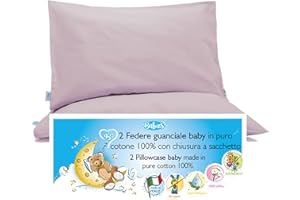 4BABIES - Taie d'oreiller 50x30 cm pour Enfant - Lot de 2 taies d'oreiller pour lit bébé et lit 100% Pur Coton - Made in Italy - Fermeture à enveloppe - Certifié Oeko-TEX -Violet