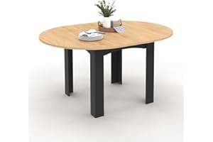 IDMarket - Table à Manger Extensible Ronde Dona 4-8 Personnes Noire Plateau façon hêtre 110-150 cm