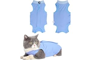 ZSRVAJ Cat Recovery Suit, Cat Surgery Recovery Suit, Cat Outfits for Cats Only Cone Collar Alternatives Suit for Cats Weaning Wounds Skin Diseases Cats Anti Licking Pajama Suit(Blue, L Size)