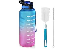 MOLEKSDAL 1.5 L Trinkflasche, BPA-freies Tritan-Material 1500 ml Große Sportwasserflasche mit Trinkhalm und Zeitmarkierung, für Sport, Fitness, Laufen, Wandern - Spülmaschinenfest(Blau / Lila)