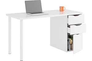 Habitdesign Mesa Ordenador Reversible con 2 Cajones y 1 Puerta, Mesa Despacho, Escritorio, Modelo Athena, Acabado en Color Blanco Artik, Medidas: 138 cm (Ancho) x 60 cm (Fondo) x 74 cm (Alto)