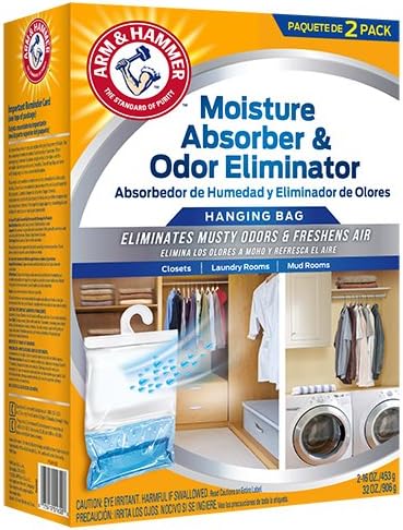 W M BARR FGAH32 2PK 16OZ Arm & Hammer Moisture Absorber & Max Odor Eliminator Hanging Bag, 16 Ounce, 2-Pack, 16 oz, 6 g