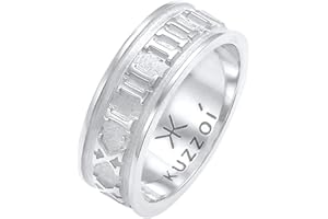 Kuzzoi Anillo para hombre pulido de plata de ley 925 maciza (8 mm) con números romanos, anillo para hombre de 60 a 66, 0612541120