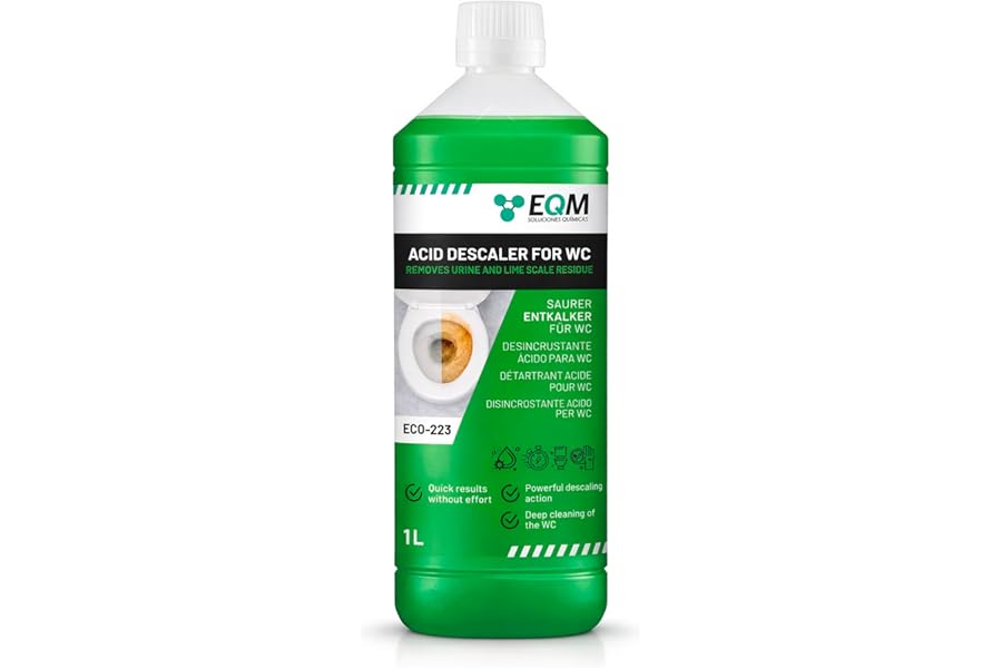 EQM Acid Toilet Descaler 1 L – Powerful Descaler – Removes Stinated Limescale and Rust – Professional Sanitary Cleaner – High Performance Formula