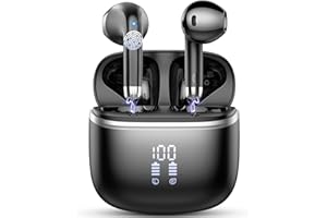 POMUIC Wireless Earbuds, Bluetooth 5.3 Headphones with 4 ENC Noise Cancelling Mic, HiFi Stereo Deep Bass, IP7 Waterproof Bluetooth Earphones, 40H Playtime, Bluetooth Earbuds Dual LED Display, USB-C, Black