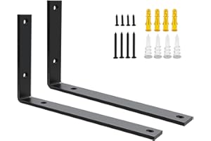 SAYAYO 2 Pièces Équerre Étagère Murale Charge Lourde, Supports d'Étagère Métal 5MM d'Épaisseur à Angle Droit de 90°, Fixation Flottante Support pour Salon Chambre Cuisine, 250MM * 150MM, Noir