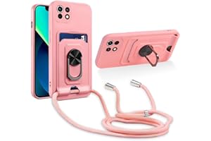 Aithne Funda con Cuerda Compatible con Xiaomi Mi 11 Lite 4G / 5G / 5G NE,360 Anillo función de Soporte y Ranuras para Tarjetas, Protección cámara Carcasa-Pink