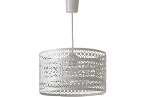 LOLAhome Lámpara de Techo Blanca, Lámpara Colgante de Metal, con patalla redonda, Iluminación de Techo Interior con Calados para Comedor, Salón, Dormitorio, Habitación, Cocina, Entrada
