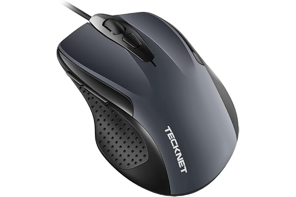 TECKNET Mouse Pro S2 Souris Filaire Optique Haute Précision 6 Boutons 6400 DPI 4 DPI Réglable Souris Ergonomique pour Windows 11/10/8.1/8/Vista/XP/Mac Ordinateur Portable/Bureau Câble 1.5M-Gris
