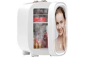LIGIANT DF01A Mini Kosmetik Kühlschrank, 4L Mini-Kühlschrank mit 3-stufig LED Spiegel, Geräuscharm, Kleiner Hautpflege Kühlschrank mit Kühl- und Heizfunktion, Tragbares Design für Schlafzimmer, Büro und Auto