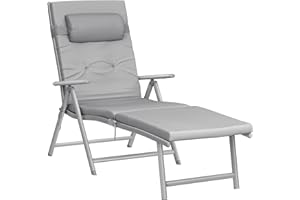 ‎SONGMICS SONGMICS GCB24GY Sun Lounger, foldable, deck chair with 6 cm thick mattress, removable pillow, made of rustproof aluminium, breathable, comfortable, adjustable, can support up to 150 kg, smoky grey