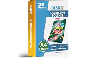 Deskit A4 Laminating Pouches, Gloss, Bulk Pack 250 Sheets, 150 Microns - for High Volume and Multi-Projects Laminations