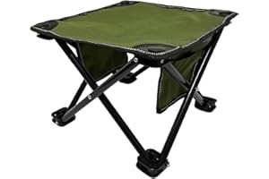 POMOLY Tabouret de camping pliable portable avec deux poches latérales, utilisé dans plusieurs environnements (vert kaki)