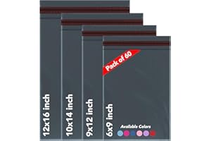 ISOUL 60 Mixed Size Grey Mailing Bags, Self Seal 4 Size Strong Waterproof Poly Plastic Envelopes for Parcels, Packaging, Small, Medium, Large Mail, Shipping Delivery Bags