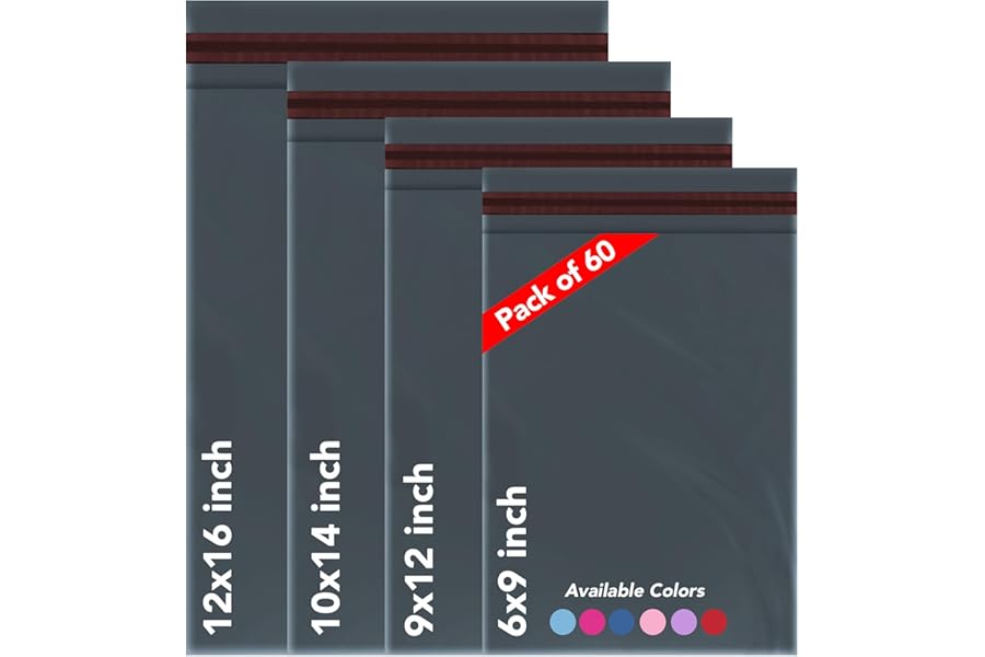 ISOUL 60 Mixed Size Mailing Bags, Self Seal Strong Waterproof Poly Plastic Envelopes for Parcels, Packaging, XS,Small, Medium, Large Mail, Shipping Delivery Bags