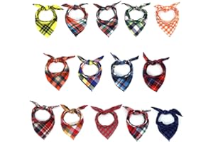 SLSON Pack de 14 bandanas para perro, bufanda de perro a cuadros, lavable, triángulo, para cachorros, perros pequeños y gatos