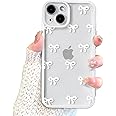 EYZUTAK Case for iPhone 15, Clear Cute Ribbon Bowknot Pattern Aesthetic Transparent Phone Case Raised Camera Protection Stylish Slim Soft Durable TPU Protective Cover for Women Girls - White